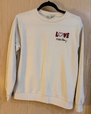 Keith Haring LOVE Heart Dancing Figure Graphic Sweatshirt Cream Small